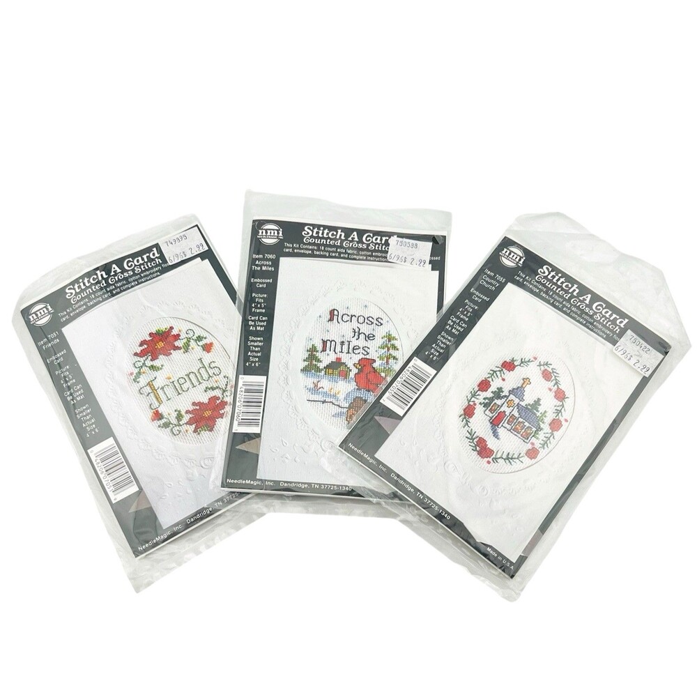 Needle Magic NMI Stitch A Card Counted Cross Stitch Kit Christmas Lot of 3